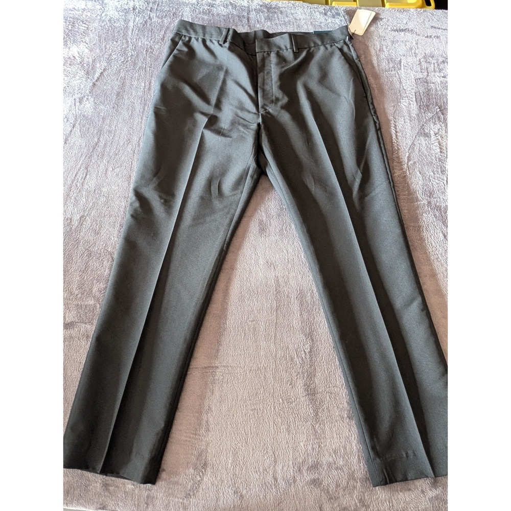 Perry Ellis Mens Slim Fit Dress Pants 36x30 Charcoal Gray Flat Front Trousers